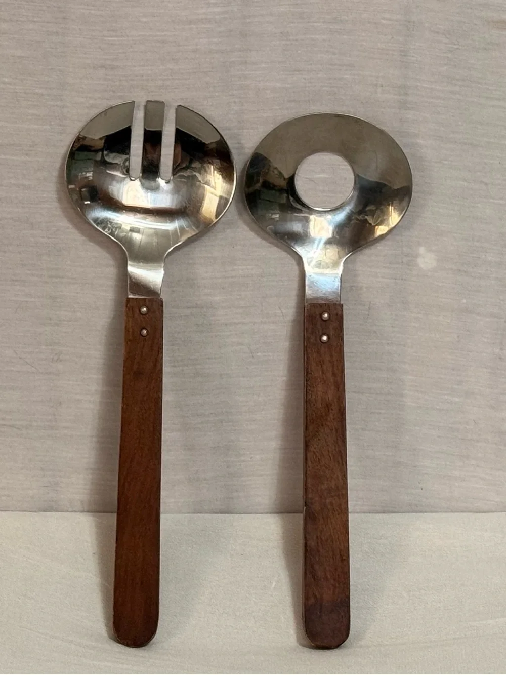 Vintage MCM Wood Handle Salad Serving Utensils
